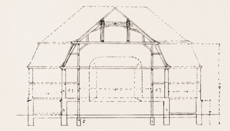 Schloss und Schlossgarten Schwetzingen - Schlosstheater - Zeichnung von Nicolas de Pigage - Querschnitt für den Erweiterungsbau des Theaters - Datierung: wohl 1752 - Altertumsverein Mannheim (Bildnachweis: Die Kunstdenkmäler des Amtsbezirks Mannheim – Stadt Schwetzingen – 1933)