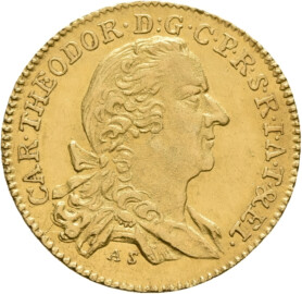 Schloss und Schlossgarten Schwetzingen - Rheingolddukat Kurfürst Karl Theodor von der Pfalz; Vorderseite: Porträt Kurfürst Karl Theodor von der Pfalz nach rechts, darunter Medailleurssignatur "A.S", Legende: CAR.THEODOR.D:G.C.P.R.S.I.R.I.A.T&EL. (Medailleur: Anton Schäffer (1722-1801), Datierung: 1764, Herkunft/Bildnachweis: Badisches Landesmuseum, Inv.Nr. MK 8513, https://katalog.landesmuseum.de/object/5245EFE2B821432E9B7A4FF0325FD2C4-rheingolddukat-kurfuerst-karl-theodor-von-der-pfalz, gemeinfrei) Schloss und Schlossgarten Schwetzingen - Rheingolddukat Kurfürst Karl Theodor von der Pfalz; Vorderseite: Porträt Kurfürst Karl Theodor von der Pfalz nach rechts, darunter Medailleurssignatur "A.S", Legende: CAR.THEODOR.D:G.C.P.R.S.I.R.I.A.T&EL. (Medailleur: Anton Schäffer (1722-1801), Datierung: 1764, Herkunft/Bildnachweis: Badisches Landesmuseum, Inv.Nr. MK 8513, https://katalog.landesmuseum.de/object/5245EFE2B821432E9B7A4FF0325FD2C4-rheingolddukat-kurfuerst-karl-theodor-von-der-pfalz, gemeinfrei)