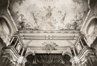 Schloss und Schlossgarten Schwetzingen - Schlosstheater - Architektur und Deckengemälde - Fotografie: Atelier Falk, Mannheim (Bildnachweis: Abb. 17 auf Seite 29 des Buchs "Hans Möhrle: Das Schwetzinger Schloß-Theater – 1938") Schloss und Schlossgarten Schwetzingen - Schlosstheater - Architektur und Deckengemälde - Fotografie: Atelier Falk, Mannheim (Bildnachweis: Abb. 17 auf Seite 29 des Buchs "Hans Möhrle: Das Schwetzinger Schloß-Theater – 1938")