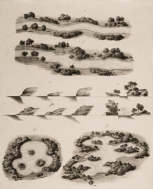 Schloss und Schlossgarten Schwetzingen - Oben: schlechte und bevorzugte Führung der Aussenlinien und des Laufs des Wassers / Mitte: Anlage von Ufern / Unten: weniger gute und bessere Anlage von Wasserpflanzen und Schilf - Tafel 6 des Buchs "Hermann von Pückler-Muskau: Andeutungen über Landschaftsgärtnerei - Verbunden mit der Beschreibung ihrer praktischen Anwendung in Muskau - 1834" (Bildnachweis: https://doi.org/10.11588/diglit.1669, gemeinfrei) Schloss und Schlossgarten Schwetzingen - Oben: schlechte und bevorzugte Führung der Aussenlinien und des Laufs des Wassers / Mitte: Anlage von Ufern / Unten: weniger gute und bessere Anlage von Wasserpflanzen und Schilf - Tafel 6 des Buchs "Hermann von Pückler-Muskau: Andeutungen über Landschaftsgärtnerei - Verbunden mit der Beschreibung ihrer praktischen Anwendung in Muskau - 1834" (Bildnachweis: https://doi.org/10.11588/diglit.1669, gemeinfrei)