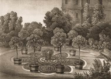 Schloss und Schlossgarten Schwetzingen - Muskauer Park: das Rosary am Schloss - Tafel 13 des Buchs "Hermann von Pückler-Muskau: Andeutungen über Landschaftsgärtnerei - Verbunden mit der Beschreibung ihrer praktischen Anwendung in Muskau - 1834" (Bildnachweis: https://doi.org/10.11588/diglit.1669, gemeinfrei) Schloss und Schlossgarten Schwetzingen - Muskauer Park: das Rosary am Schloss - Tafel 13 des Buchs "Hermann von Pückler-Muskau: Andeutungen über Landschaftsgärtnerei - Verbunden mit der Beschreibung ihrer praktischen Anwendung in Muskau - 1834" (Bildnachweis: https://doi.org/10.11588/diglit.1669, gemeinfrei)