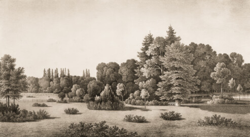 Schloss und Schlossgarten Schwetzingen - Muskauer Park: Aussicht vom Ruhesitz im Herrengarten - Tafel 16 des Buchs "Hermann von Pückler-Muskau: Andeutungen über Landschaftsgärtnerei - Verbunden mit der Beschreibung ihrer praktischen Anwendung in Muskau - 1834" (Bildnachweis: https://doi.org/10.11588/diglit.1669, gemeinfrei) Schloss und Schlossgarten Schwetzingen - Muskauer Park: Aussicht vom Ruhesitz im Herrengarten - Tafel 16 des Buchs "Hermann von Pückler-Muskau: Andeutungen über Landschaftsgärtnerei - Verbunden mit der Beschreibung ihrer praktischen Anwendung in Muskau - 1834" (Bildnachweis: https://doi.org/10.11588/diglit.1669, gemeinfrei)