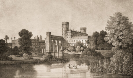 Schloss und Schlossgarten Schwetzingen - Muskauer Park: Blick auf beide Schlösser - Tafel 20 des Buchs "Hermann von Pückler-Muskau: Andeutungen über Landschaftsgärtnerei - Verbunden mit der Beschreibung ihrer praktischen Anwendung in Muskau - 1834" (Bildnachweis: https://doi.org/10.11588/diglit.1669, gemeinfrei) Schloss und Schlossgarten Schwetzingen - Muskauer Park: Blick auf beide Schlösser - Tafel 20 des Buchs "Hermann von Pückler-Muskau: Andeutungen über Landschaftsgärtnerei - Verbunden mit der Beschreibung ihrer praktischen Anwendung in Muskau - 1834" (Bildnachweis: https://doi.org/10.11588/diglit.1669, gemeinfrei)