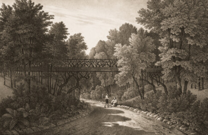 Schloss und Schlossgarten Schwetzingen - Muskauer Park: Eichensteg - Tafel 25 des Buchs "Hermann von Pückler-Muskau: Andeutungen über Landschaftsgärtnerei - Verbunden mit der Beschreibung ihrer praktischen Anwendung in Muskau - 1834" (Bildnachweis: https://doi.org/10.11588/diglit.1669, gemeinfrei) Schloss und Schlossgarten Schwetzingen - Muskauer Park: Eichensteg - Tafel 25 des Buchs "Hermann von Pückler-Muskau: Andeutungen über Landschaftsgärtnerei - Verbunden mit der Beschreibung ihrer praktischen Anwendung in Muskau - 1834" (Bildnachweis: https://doi.org/10.11588/diglit.1669, gemeinfrei)