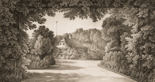 Schloss und Schlossgarten Schwetzingen - Muskauer Park: Ansicht des englischen Hauses - Tafel 26 des Buchs "Hermann von Pückler-Muskau: Andeutungen über Landschaftsgärtnerei - Verbunden mit der Beschreibung ihrer praktischen Anwendung in Muskau - 1834" (Bildnachweis: https://doi.org/10.11588/diglit.1669, gemeinfrei) Schloss und Schlossgarten Schwetzingen - Muskauer Park: Ansicht des englischen Hauses - Tafel 26 des Buchs "Hermann von Pückler-Muskau: Andeutungen über Landschaftsgärtnerei - Verbunden mit der Beschreibung ihrer praktischen Anwendung in Muskau - 1834" (Bildnachweis: https://doi.org/10.11588/diglit.1669, gemeinfrei)