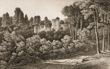 Schloss und Schlossgarten Schwetzingen - Muskauer Park: projektiertes Gebäude der Burg nach einem Plan von Schinkel - Tafel 29 des Buchs "Hermann von Pückler-Muskau: Andeutungen über Landschaftsgärtnerei - Verbunden mit der Beschreibung ihrer praktischen Anwendung in Muskau - 1834" (Bildnachweis: https://doi.org/10.11588/diglit.1669, gemeinfrei) Schloss und Schlossgarten Schwetzingen - Muskauer Park: projektiertes Gebäude der Burg nach einem Plan von Schinkel - Tafel 29 des Buchs "Hermann von Pückler-Muskau: Andeutungen über Landschaftsgärtnerei - Verbunden mit der Beschreibung ihrer praktischen Anwendung in Muskau - 1834" (Bildnachweis: https://doi.org/10.11588/diglit.1669, gemeinfrei)