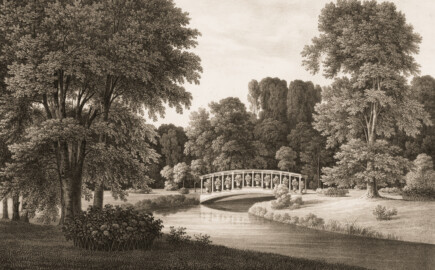 Schloss und Schlossgarten Schwetzingen - Muskauer Park: Blick in den blauen Blumengarten - Tafel 31 des Buchs "Hermann von Pückler-Muskau: Andeutungen über Landschaftsgärtnerei - Verbunden mit der Beschreibung ihrer praktischen Anwendung in Muskau - 1834" (Bildnachweis: https://doi.org/10.11588/diglit.1669, gemeinfrei) Schloss und Schlossgarten Schwetzingen - Muskauer Park: Blick in den blauen Blumengarten - Tafel 31 des Buchs "Hermann von Pückler-Muskau: Andeutungen über Landschaftsgärtnerei - Verbunden mit der Beschreibung ihrer praktischen Anwendung in Muskau - 1834" (Bildnachweis: https://doi.org/10.11588/diglit.1669, gemeinfrei)