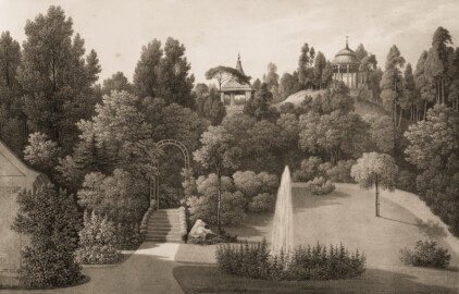 Schloss und Schlossgarten Schwetzingen - Muskauer Park: Pleasureground am Bad, fast im Geschmack eines orientalischen Gartens - Tafel 33 des Buchs "Hermann von Pückler-Muskau: Andeutungen über Landschaftsgärtnerei - Verbunden mit der Beschreibung ihrer praktischen Anwendung in Muskau - 1834" (Bildnachweis: https://doi.org/10.11588/diglit.1669, gemeinfrei) Schloss und Schlossgarten Schwetzingen - Muskauer Park: Pleasureground am Bad, fast im Geschmack eines orientalischen Gartens - Tafel 33 des Buchs "Hermann von Pückler-Muskau: Andeutungen über Landschaftsgärtnerei - Verbunden mit der Beschreibung ihrer praktischen Anwendung in Muskau - 1834" (Bildnachweis: https://doi.org/10.11588/diglit.1669, gemeinfrei)