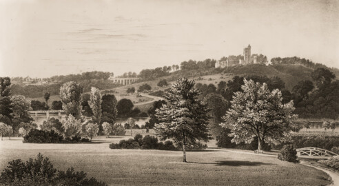 Schloss und Schlossgarten Schwetzingen - Muskauer Park: Aussicht von dem Moos-Salon - Tafel 35 des Buchs "Hermann von Pückler-Muskau: Andeutungen über Landschaftsgärtnerei - Verbunden mit der Beschreibung ihrer praktischen Anwendung in Muskau - 1834" (Bildnachweis: https://doi.org/10.11588/diglit.1669, gemeinfrei) Schloss und Schlossgarten Schwetzingen - Muskauer Park: Aussicht von dem Moos-Salon - Tafel 35 des Buchs "Hermann von Pückler-Muskau: Andeutungen über Landschaftsgärtnerei - Verbunden mit der Beschreibung ihrer praktischen Anwendung in Muskau - 1834" (Bildnachweis: https://doi.org/10.11588/diglit.1669, gemeinfrei)