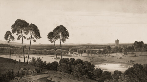 Schloss und Schlossgarten Schwetzingen - Muskauer Park: Blick vom Observatorium - Tafel 38 des Buchs "Hermann von Pückler-Muskau: Andeutungen über Landschaftsgärtnerei - Verbunden mit der Beschreibung ihrer praktischen Anwendung in Muskau - 1834" (Bildnachweis: https://doi.org/10.11588/diglit.1669, gemeinfrei) Schloss und Schlossgarten Schwetzingen - Muskauer Park: Blick vom Observatorium - Tafel 38 des Buchs "Hermann von Pückler-Muskau: Andeutungen über Landschaftsgärtnerei - Verbunden mit der Beschreibung ihrer praktischen Anwendung in Muskau - 1834" (Bildnachweis: https://doi.org/10.11588/diglit.1669, gemeinfrei)