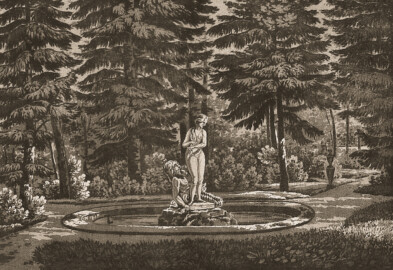 Schloss und Schlossgarten Schwetzingen - Tafel "Galathea im Schwetzinger Garten" - Auszug aus "Conrad Caspar Rordorf: Wegweiser durch den Schwetzinger Garten - Mit zwölf Ansichten - Heidelberg - 1830" - Universitätsbibliothek Heidelberg - https://doi.org/10.11588/diglit.4178#0011 - Public Domain