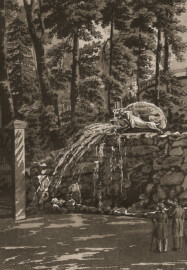 Schloss und Schlossgarten Schwetzingen - Tafel "Gruppe eines Wildschweins im Schwetzinger Garten" - Auszug aus "Conrad Caspar Rordorf: Wegweiser durch den Schwetzinger Garten - Mit zwölf Ansichten - Heidelberg - 1830" - Universitätsbibliothek Heidelberg - https://doi.org/10.11588/diglit.4178#0019 - Public Domain