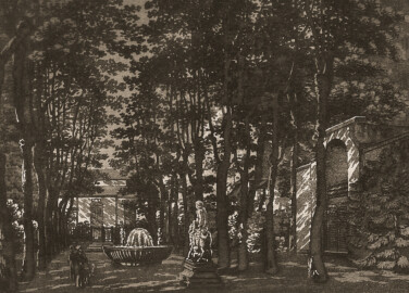 Schloss und Schlossgarten Schwetzingen - Tafel "Das Badhaus im Schwetzinger Garten" - Auszug aus "Conrad Caspar Rordorf: Wegweiser durch den Schwetzinger Garten - Mit zwölf Ansichten - Heidelberg - 1830" - Universitätsbibliothek Heidelberg - https://doi.org/10.11588/diglit.4178#0020 - Public Domain