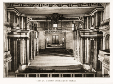 Schloss und Schlossgarten Schwetzingen - Theater. Blick auf die Bühne (Bildnachweis: Tafel 24 aus "Max Schmechel: Nicolaus von Pigage’s Schwetzinger Entwürfe und Bauten - Dissertation – 1923"; Reproduktion durch Dr. Manfred Schneider, August 2024) Schloss und Schlossgarten Schwetzingen - Theater. Blick auf die Bühne (Bildnachweis: Tafel 24 aus "Max Schmechel: Nicolaus von Pigage’s Schwetzinger Entwürfe und Bauten - Dissertation – 1923"; Reproduktion durch Dr. Manfred Schneider, August 2024)