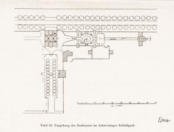 Schloss und Schlossgarten Schwetzingen - Umgebung des Badhauses in Schwetzingen (Bildnachweis: Tafel 49 aus "Max Schmechel: Nicolaus von Pigage’s Schwetzinger Entwürfe und Bauten - Dissertation – 1923"; Reproduktion durch Dr. Manfred Schneider, August 2023) Schloss und Schlossgarten Schwetzingen - Umgebung des Badhauses in Schwetzingen (Bildnachweis: Tafel 49 aus "Max Schmechel: Nicolaus von Pigage’s Schwetzinger Entwürfe und Bauten - Dissertation – 1923"; Reproduktion durch Dr. Manfred Schneider, August 2023)