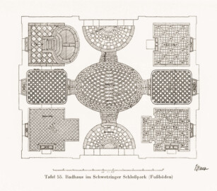 Schloss und Schlossgarten Schwetzingen - Badhaus im Schwetzinger Schlosspark (Fußböden) (Bildnachweis: Tafel 55 aus "Max Schmechel: Nicolaus von Pigage’s Schwetzinger Entwürfe und Bauten - Dissertation – 1923"; Reproduktion durch Dr. Manfred Schneider, August 2023)