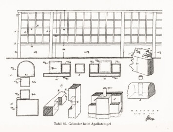 Schloss und Schlossgarten Schwetzingen - Geländer beim Apollotempel (Bildnachweis: Tafel 60 aus "Max Schmechel: Nicolaus von Pigage’s Schwetzinger Entwürfe und Bauten - Dissertation – 1923"; Reproduktion durch Dr. Manfred Schneider, August 2023)