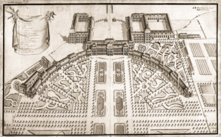 Schloss und Schlossgarten Schwetzingen - Gartengrundriss, Joseph Kieser, 1752, 610 mm x 932 mm (Bildnachweis: DE001137; Gartengrundriss, Schwetzingen, Joseph Kieser, 1752; Inv.-Nr. SZ-01-05-1 (alt: Sch. B 13/2 2); © Bayerische Schlösserverwaltung, Plansammlung der Gärtenabteilung; mit freundlicher Genehmigung der Bayerischen Schlösserverwaltung)