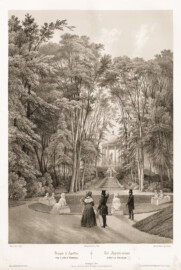 Schloss und Schlossgarten Schwetzingen - Tafel "Der Appollo-Tempel im Garten zu Schwetzingen" - Auszug aus: "Theodor Verhas: Heidelberg - Schloss und Umgegend - Heidelberg - Verlag der academischen Kunst- und Musikalien-Handlung L. Meder - 1845" - https://doi.org/10.11588/diglit.58965#0016 - Public Domain