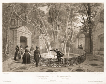 Schloss und Schlossgarten Schwetzingen - Tafel "Die wasserspeienden Vögel im Garten zu Schwetzingen" - Auszug aus: "Theodor Verhas: Heidelberg - Schloss und Umgegend - Heidelberg - Verlag der academischen Kunst- und Musikalien-Handlung L. Meder - 1845" - https://doi.org/10.11588/diglit.58965#0017 - Public Domain
