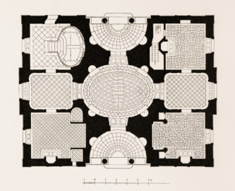 Schloss und Schlossgarten Schwetzingen - Badhaus, Grundriss - Zeichnung von Wilhelm Schweitzer, 1930 (Bildnachweis: Die Kunstdenkmäler des Amtsbezirks Mannheim – Stadt Schwetzingen – 1933)