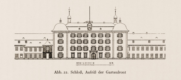 Schloss und Schlossgarten Schwetzingen - Schloss, Aufriss der Gartenfront - Zeichnung von Wilhelm Schweitzer, 1930 (Bildnachweis: Die Kunstdenkmäler des Amtsbezirks Mannheim – Stadt Schwetzingen – 1933) Schloss und Schlossgarten Schwetzingen - Schloss, Aufriss der Gartenfront - Zeichnung von Wilhelm Schweitzer, 1930 (Bildnachweis: Die Kunstdenkmäler des Amtsbezirks Mannheim – Stadt Schwetzingen – 1933)