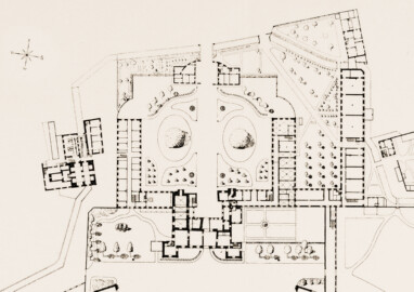 Schloss und Schlossgarten Schwetzingen - Ausschnitt aus der Gesamtsituation des Schlosses - Zeichnung von Wilhelm Schweitzer, 1930 (Bildnachweis: Die Kunstdenkmäler des Amtsbezirks Mannheim – Stadt Schwetzingen – 1933)