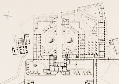 Schloss und Schlossgarten Schwetzingen - Ausschnitt aus der Gesamtsituation des Schlosses - Zeichnung von Wilhelm Schweitzer, 1930 (Bildnachweis: Die Kunstdenkmäler des Amtsbezirks Mannheim – Stadt Schwetzingen – 1933)