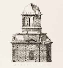 Schloss und Schlossgarten Schwetzingen - Merkurtempel, Aufriss - Zeichnung von Wilhelm Schweitzer, 1930 (Bildnachweis: Die Kunstdenkmäler des Amtsbezirks Mannheim – Stadt Schwetzingen – 1933) Schloss und Schlossgarten Schwetzingen - Merkurtempel, Aufriss - Zeichnung von Wilhelm Schweitzer, 1930 (Bildnachweis: Die Kunstdenkmäler des Amtsbezirks Mannheim – Stadt Schwetzingen – 1933)