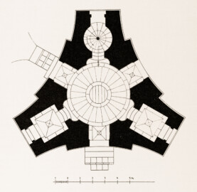 Schloss und Schlossgarten Schwetzingen - Merkurtempel, Grundriss - Zeichnung von Wilhelm Schweitzer, 1930 (Bildnachweis: Die Kunstdenkmäler des Amtsbezirks Mannheim – Stadt Schwetzingen – 1933) Schloss und Schlossgarten Schwetzingen - Merkurtempel, Grundriss - Zeichnung von Wilhelm Schweitzer, 1930 (Bildnachweis: Die Kunstdenkmäler des Amtsbezirks Mannheim – Stadt Schwetzingen – 1933)