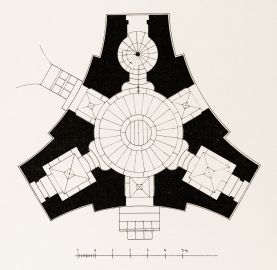 Schloss und Schlossgarten Schwetzingen - Merkurtempel, Grundriss - Zeichnung von Wilhelm Schweitzer, 1930 (Bildnachweis: Die Kunstdenkmäler des Amtsbezirks Mannheim – Stadt Schwetzingen – 1933) Schloss und Schlossgarten Schwetzingen - Merkurtempel, Grundriss - Zeichnung von Wilhelm Schweitzer, 1930 (Bildnachweis: Die Kunstdenkmäler des Amtsbezirks Mannheim – Stadt Schwetzingen – 1933)