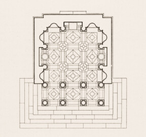 Schloss und Schlossgarten Schwetzingen - Minervatempel - Grundriss - Zeichnung von Wilhelm Schweitzer, 1930 (Bildnachweis: Die Kunstdenkmäler des Amtsbezirks Mannheim – Stadt Schwetzingen – 1933)