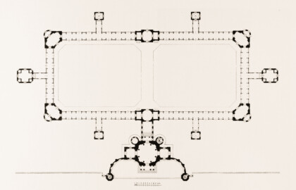 Schloss und Schlossgarten Schwetzingen - Moschee und Moscheehof, Grundriss - Zeichnung von Wilhelm Schweitzer, 1930 (Bildnachweis: Die Kunstdenkmäler des Amtsbezirks Mannheim – Stadt Schwetzingen – 1933) Schloss und Schlossgarten Schwetzingen - Moschee und Moscheehof, Grundriss - Zeichnung von Wilhelm Schweitzer, 1930 (Bildnachweis: Die Kunstdenkmäler des Amtsbezirks Mannheim – Stadt Schwetzingen – 1933)