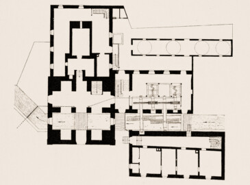 Schloss und Schlossgarten Schwetzingen - Oberes Wasserwerk, Grundriss - Zeichnung von Wilhelm Schweitzer, 1930 (Bildnachweis: Die Kunstdenkmäler des Amtsbezirks Mannheim – Stadt Schwetzingen – 1933)
