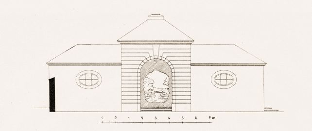Schloss und Schlossgarten Schwetzingen - Perspektiv, Aufriss der Südseite - Zeichnung von Wilhelm Schweitzer, 1930 (Bildnachweis: Die Kunstdenkmäler des Amtsbezirks Mannheim – Stadt Schwetzingen – 1933) Schloss und Schlossgarten Schwetzingen - Perspektiv, Aufriss der Südseite - Zeichnung von Wilhelm Schweitzer, 1930 (Bildnachweis: Die Kunstdenkmäler des Amtsbezirks Mannheim – Stadt Schwetzingen – 1933)