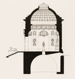 Schloss und Schlossgarten Schwetzingen - Tempel der Botanik - Längsschnitt - Zeichnung von Wilhelm Schweitzer, 1930 (Bildnachweis: Die Kunstdenkmäler des Amtsbezirks Mannheim – Stadt Schwetzingen – 1933)