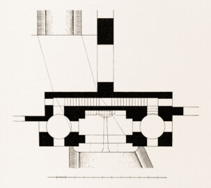 Schloss und Schlossgarten Schwetzingen - Römisches Wasserkastell, Grundriss - Zeichnung von Wilhelm Schweitzer, 1930 (Bildnachweis: Die Kunstdenkmäler des Amtsbezirks Mannheim – Stadt Schwetzingen – 1933) Schloss und Schlossgarten Schwetzingen - Römisches Wasserkastell, Grundriss - Zeichnung von Wilhelm Schweitzer, 1930 (Bildnachweis: Die Kunstdenkmäler des Amtsbezirks Mannheim – Stadt Schwetzingen – 1933)