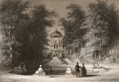 Schloss und Schlossgarten Schwetzingen - Tafel "Der Apollo-Tempel im Garten zu Schwetzingen" - Auszug aus "Johann Michael Zeyher: Schwetzingen und seine Gartenanlagen - Mit Kupfern und dem Plane des Gartens - Schwetzingen - ca. 1820" - Universitätsbibliothek Heidelberg - https://doi.org/10.11588/diglit.1436#0155 - Public Domain