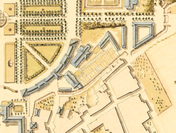 Schloss und Schlossgarten Schwetzingen - Nordöstlicher Schlossgarten; Ausschnitt; Plan von dem Churfürstlich-Badischen Schloßgarten in Schwetzingen, J.M. Zeyher, 1806, Tusche aquarelliert  (Bildnachweis: Staatliche Kunsthalle Karlsruhe, Inv.Nr. Plan 230 b, https://www.kunsthalle-karlsruhe.de/kunstwerke/johann-michael-zeyher/schloss-und-schlossgarten-in-schwetzingen/DF58D2B949341A84FC505B8846CD7872/, Lizenz Creative Commons Zero)