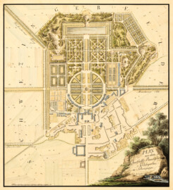Schloss und Schlossgarten Schwetzingen - Plan von dem Churfürstlich-Badischen Schloßgarten in Schwetzingen, J.M. Zeyher, 1806, Tusche aquarelliert  (Bildnachweis: Staatliche Kunsthalle Karlsruhe, Inv.Nr. Plan 230 b, https://www.kunsthalle-karlsruhe.de/kunstwerke/johann-michael-zeyher/schloss-und-schlossgarten-in-schwetzingen/DF58D2B949341A84FC505B8846CD7872/, Lizenz Creative Commons Zero)