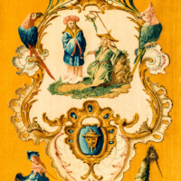 Schloss Bruchsal - Hauptbau / Corps de Logis - Beletage - Musikzimmer - Südliche Wand, ganz rechts - Ausschnitt unterhalb der Mitte aus einer Savonnerie mit chinoisen Motiven (Entwurf von Johann Martin Metz; hergestellt in der Kurkölnischen Savonneriemanufaktur in Bonn, zwischen 1758 und 1761) (aufgenommen im November 2019, am späten Vormittag)