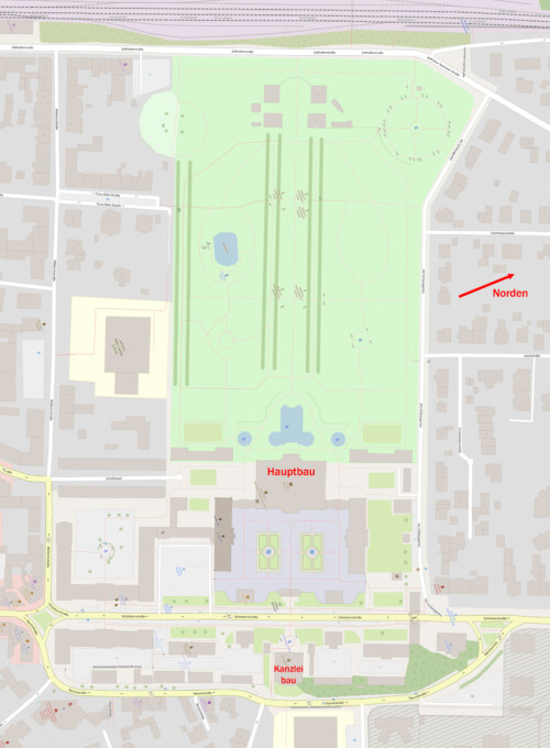 Schloss Bruchsal - Karte der Umgebung von Schloss Bruchsal (Karte: © OpenStreetMap-Mitwirkende; Lizenz: Namensnennung - Weitergabe unter gleichen Bedingungen 2.0 Generic (CC BY-SA 2.0); siehe: www.openstreetmap.org/copyright)