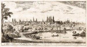 Speyer - Karte von Speyer, Matthäus Merian der Ältere, 1637 (?) / 1645 - Seite 84/85 (135) aus "Martin Zeiller, Matthäus Merian: Topographia Palatinatus Rheni et vicinarum Regionum - Das ist, Beschreibung vnd Eigentliche Abbildung der Vornemsten Statte, Plätz der Vntern Pfaltz am Rhein Vnd Benachbarten Landschafften, als der Bistümer Wormbs Vnd Speÿer, der Bergstraß, des Wessterreichs, Hundsrücks, Zweÿbrüggen, etc. - 1645 / ca. 1672" (Bildnachweis: Uni Heidelberg, https://doi.org/10.11588/diglit.14568, Public Domain)