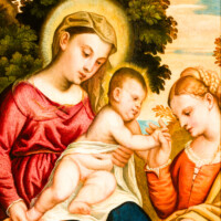 Schloss und Schlossgarten Schwetzingen - Schloss - Mittelbau - Von innen - 1. Obergeschoss - Appartment der Kurfürstin - Schlafzimmer - Ostwand, links neben dem Bett - Gemälde: Maria mit dem Jesuskind (aufgenommen im Februar 2024, am Nachmittag)