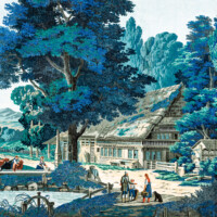 Schloss und Schlossgarten Schwetzingen - Schloss - Mittelbau - Von innen - 2. Obergeschoss - Schweizerzimmer / Compagniezimmer der Reichsgräfin von Hochberg - Nordwand, linke Seite - Ausschnitt aus der Zuber-Panorama-Papiertapete „Les vues de Suisse“ (Entwurfszeichner: Pierre-Antoine Mongin (1761-1827); Druckerei: Zuber, Rixheim, Frankreich; Datierung: 1804; gesamte Tapete: 10,7 Meter x 3,9 Meter, 16 Bahnen, 1024 Holzdruckstöcke, 95 Farben; Konservierung/Restaurierung: zwischen 1988 und 1991) (aufgenommen im Februar 2024, am frühen Nachmittag)