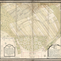 Schloss und Schlossgarten Schwetzingen - Grundrissplan / Lageplan, 1753; Enteignungsplan für die Gartenerweiterung vom Jahre 1753; "Grund-Riß über einige Güther, so zu Ihro Chur-Fürstlichen Durchlaucht neu anzulegenden Lust-Garten angewendet und denen hierin specificirten damahligen Possesores anderwärtig widerum vergüthet worden in dem 1753ten Jahr und Plan des Gartens und kurze Erklärung derer in diesem Grund Riß abgemessenen Güther, welche zu Iho Chur Fürst[liche]n Durch[leuch]t neuen anzulegenden Lust-Garten seind ernennet worden ..."; Lageplan eines Teils des Schwetzinger Schlosses, der Orangerie mit Nebengebäuden, des Gesandtenhauses, -gartens, -stalls und -vorhauses und der westlich anschließenden Feldflur und des Viehtriebs mit Überplanung für den Lustgarten, Gemüsegarten, Obstgarten und neue Orangerie (Bildnachweis: Generallandesarchiv Karlsruhe H Schwetzingen 5 Bild 1, http://www.landesarchiv-bw.de/plink/?f=4-1748564)